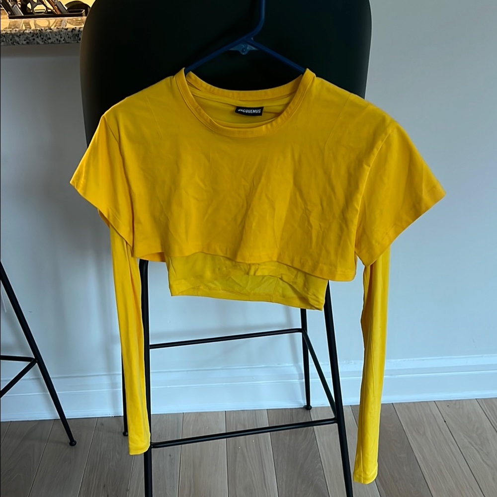 Jacquemus Yellow Long Sleeve Crop Tee